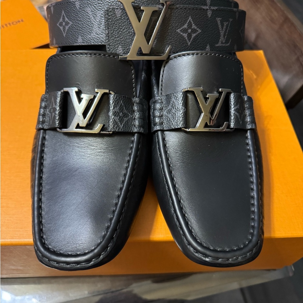 Louis Vuitton Black Leather Loafers with Monogram Accent